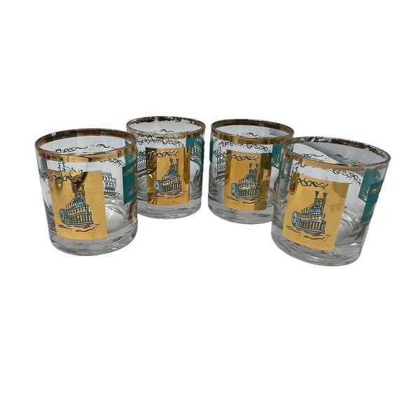 Vintage Libbey Southern Comfort‎ Riverboat Steamboat Rocks Glasses - Picture 1 of 4